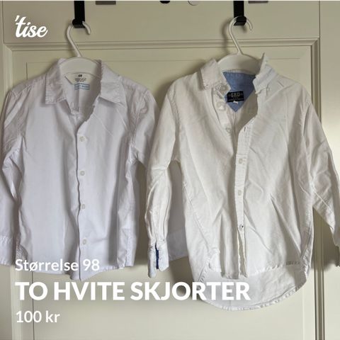 To hvite skjorter størrelse 98