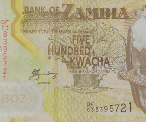 En strøken 500 Kwacha seddel fra Sambia / Zambia i UNC - 1467