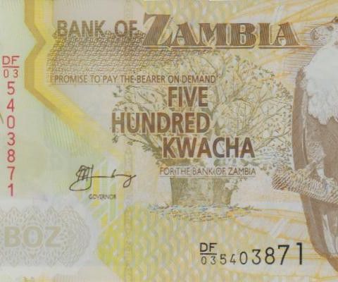 En strøken 500 Kwacha seddel fra Sambia / Zambia i UNC - 1466