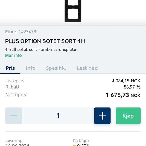 Elko plus option glass sort 4h + 3h bryterpanel ramme