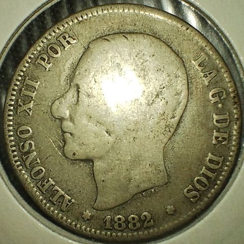 Spania 2 pesetas 1882 .835 sølv