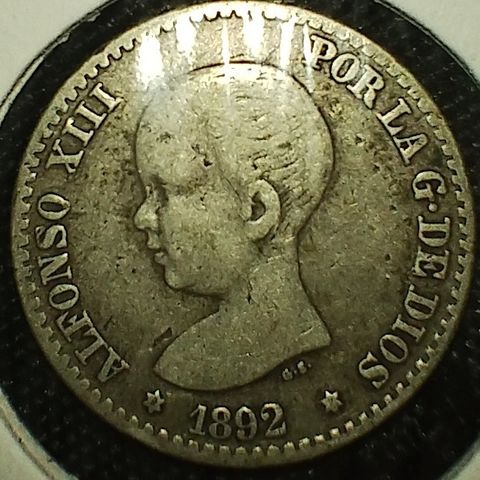 Spania 50 centimos 1892 .835 sølv