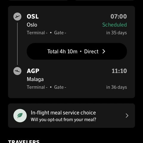 Flybillett Oslo-Malaga 1 voksen i SAS Plus 15 juli