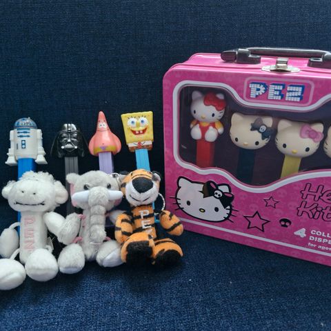 PEZ dispensere, Hello Kitty, Star Wars, Spongebob, plysjdyr