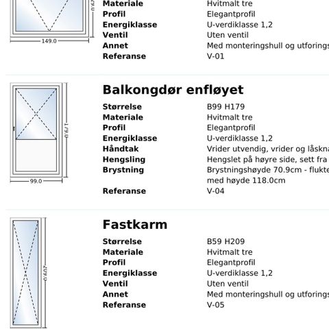 Nye 149x129 vinduer til salgs