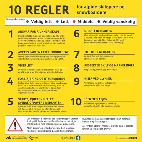 Skilt 10 regler for alpinbakker - aluminium kompositt skilt