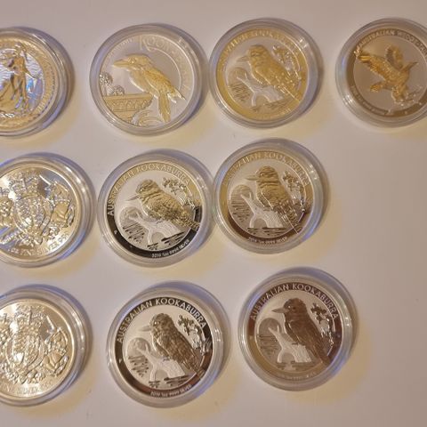 Sølvmynter i kapsler 1 oz sølv 390kr per mynt