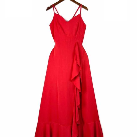 Red Spaghetti Strap Back Lace-Up A-Line Split Maxi-Dress