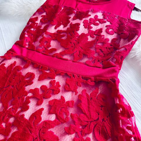 Pink Embroidery Sleeveless A-line Midi-Dress
