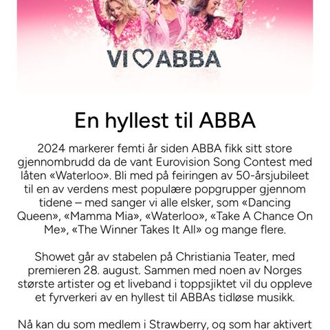 Hotellovernatting og billetter til «en hyllest til ABBA» 2 personer