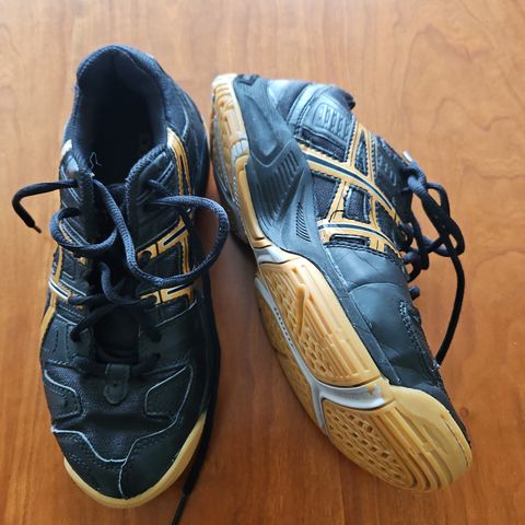 Asics Gel-Blast innesko / hallsko, sort / gull, str. 38