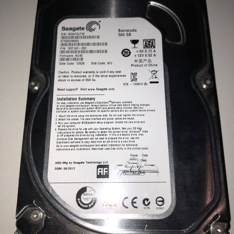 SATA Seagate Barracuda 500 GB 0,5 TB harddisk.