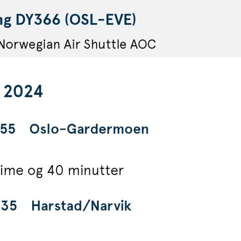 Flybillett Oslo- Evenes 4.juli enveis