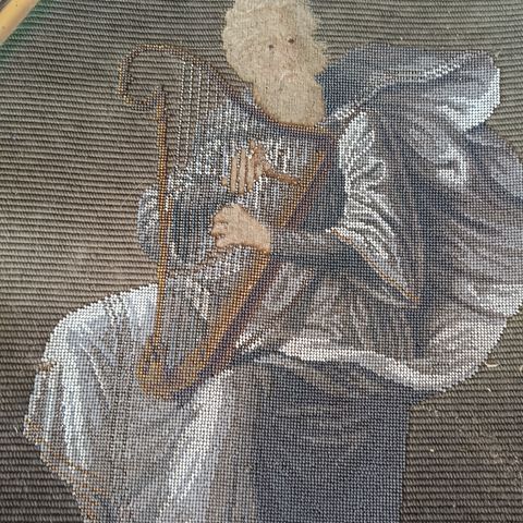 Antikk perlebroderi~ "David med harpen"~bud mottas~