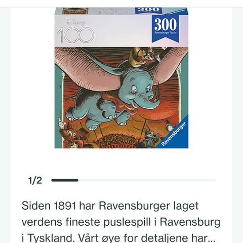 Ravensburger Puslespill 300 Disney 100år Dumbo