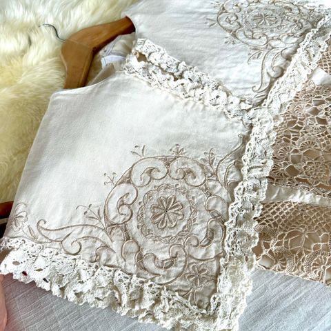 Vintage [upcycled] Ivory Embroidery Crochet Set Dress