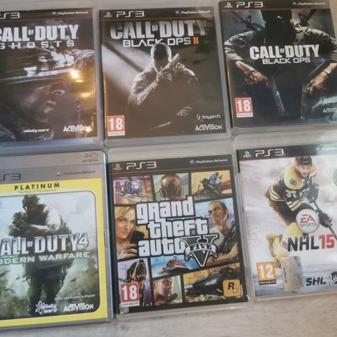 Ps3 spill: GTA V, NHL15, Call of duty (ghosts, black ops I+II, Modern warfare)