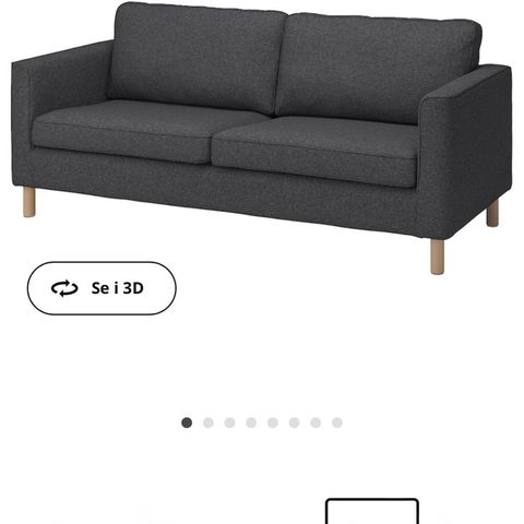 3 seter sofa mørk grå - som ny! Parup / Pärup fra Ikea. Avtagbart trekk