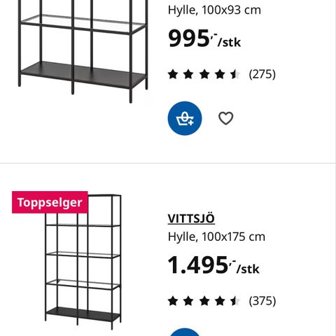 To stk moderne hyller med glass Svart