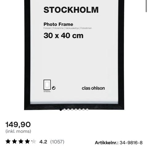 fotoramme Stockholm svart, clas ohlson, 30x40