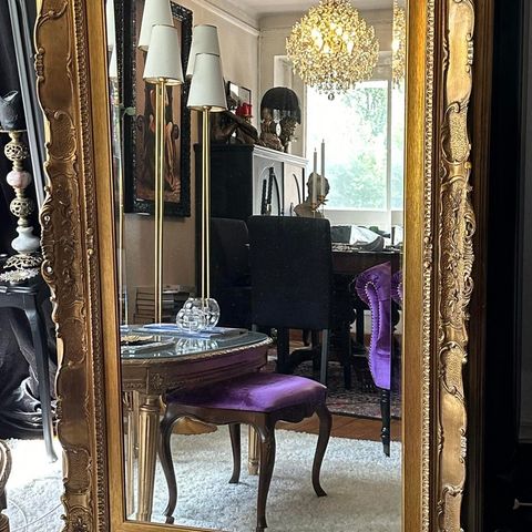 Vakker fasettslipt rokokko gullspeil i str 150x90 cm
