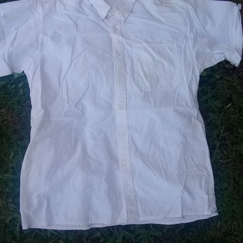 Pent brukt hvit skjorte m kort arm, L , 50 kr