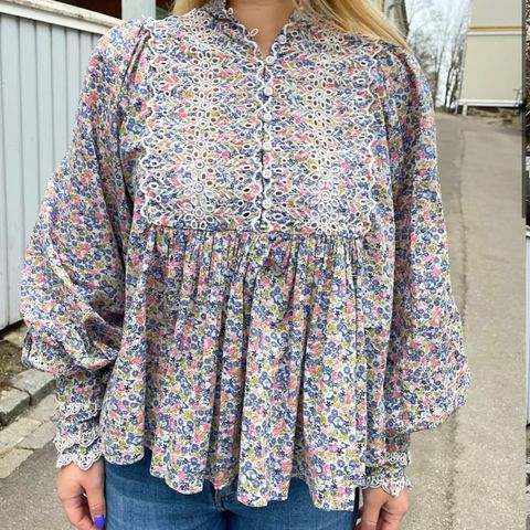 Ny ByTimo Cotton Slub Blouse Blue Garden S