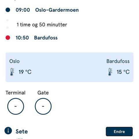 Flybillett Oslo-Bardufoss 19. juni