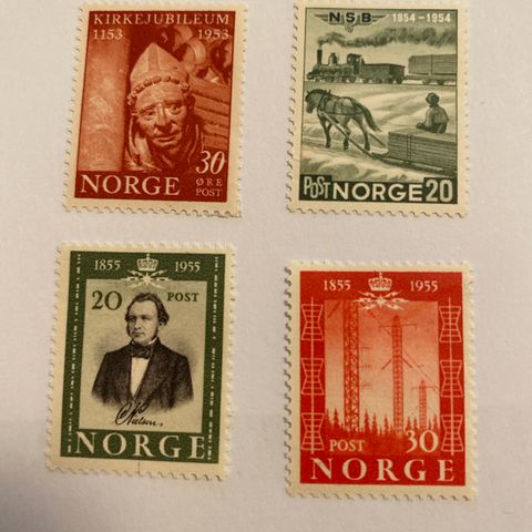 Norge  1953-1954  NK 418** 419* 422-423* Nesten usynlige hengselrester Postfrisk