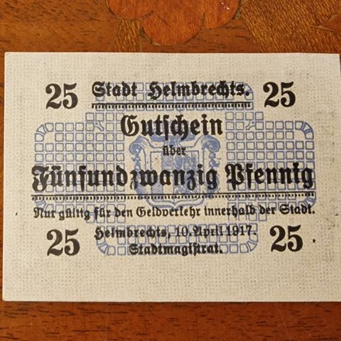Tysk 25 Pfennig (1917) City of Helmbrechts Seddel