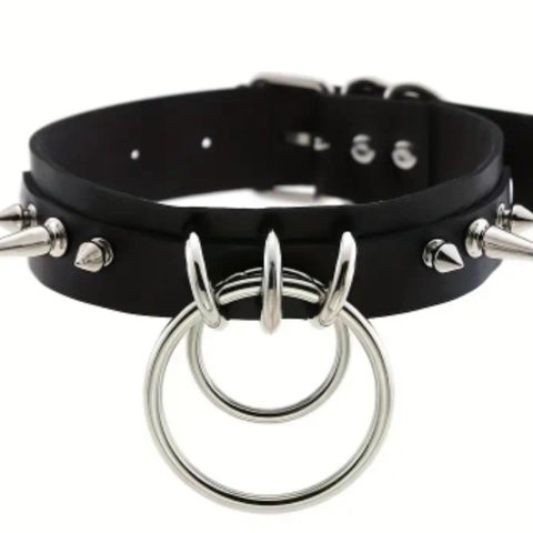 NY! Svart gotisk nagler/spikes choker med 2 ringer! Kink, goth, emo