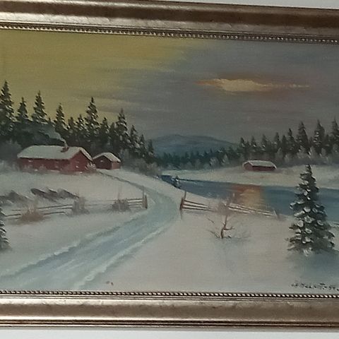 Maleri med ny ramme vurderes solgt. 80 × 50 cm.