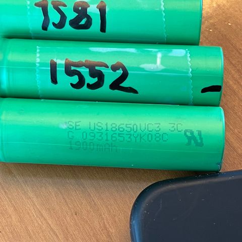 5 stk brukte 18650 med over 1500mAh