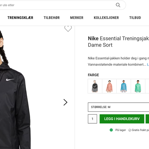 **Som Ny!** Nydelig Nike Essentials Løpejakke i Sort! Str L