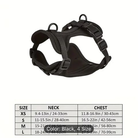 Comfortable no pull harness black / hundesele svart