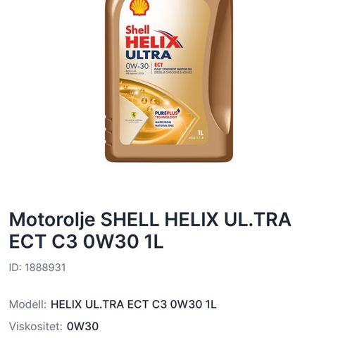 Motorolje SHELL HELIX UL.TRA ECT C3 0W30 1L