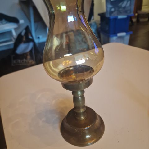 Vintage lysestake messing/glass