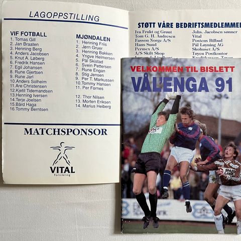 Program  Vålerenga - Mjøndalen 1991