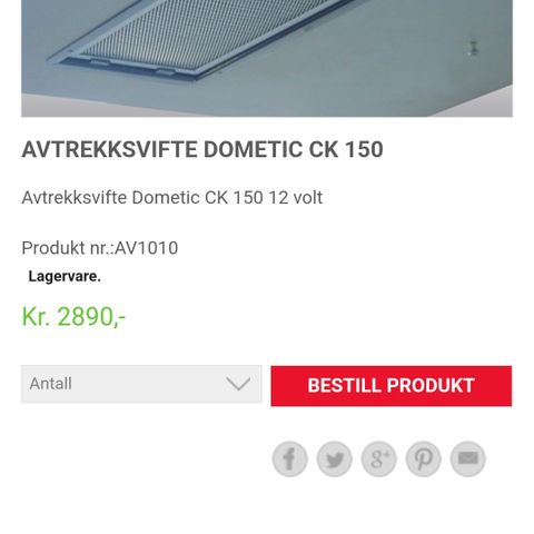 Kjøkken vifte/ Avtrekks vifte (NY)12 volt Dometic selges kr.1500,-