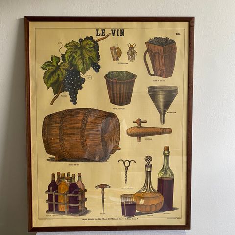«Le vin» plakat med valnøttramme
