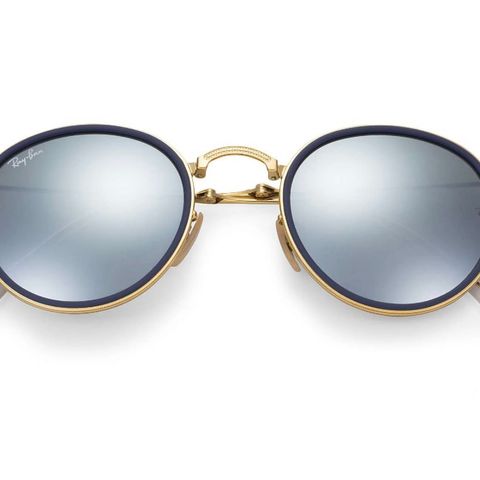 Ray ban round metal folding med blå ramme og reflekterende glass RB 3517