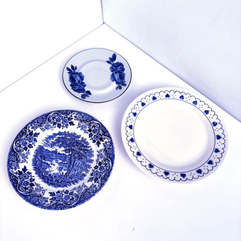 3 dekorative blå tallerkner/asjetter