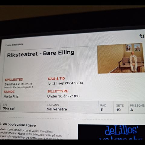 1x billett til RIKSTEATERET - BARE ELLING i Sandnes Kulturhus