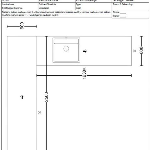 Benkeplate sett med underlimt vask