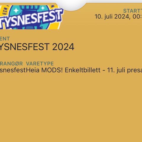 MODS konsertbillett Tysnesfest 11. juli