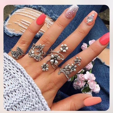 Helt ny Vintage Boho silver floral finger ringer set(4 stk)-Flyttesalg