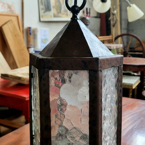 Antikk utelampe, takklampe, alle glass og beslag intakte, 42x17x17