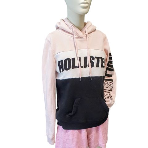 Hollister Rosa, Hvit og Svart Hoodie i str XS Oversized