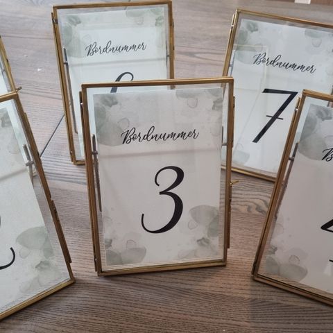 10 x Gullrammer bryllup bordnummer