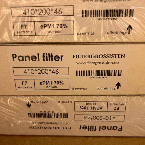 Panel filter til ventilasjonsanlegg